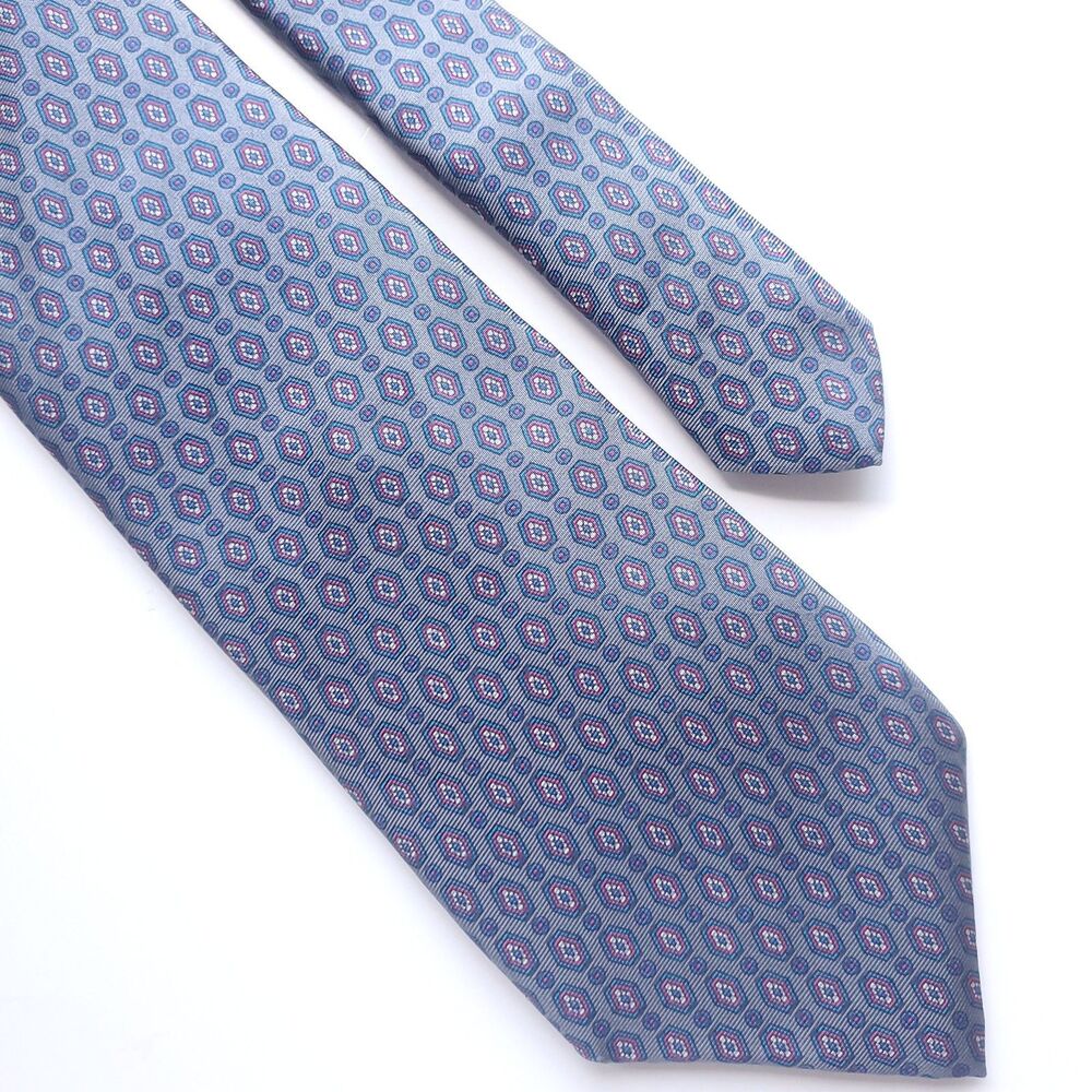 NEW Vintage Geoffrey Beene Silk Tie Short 54 x 3.25" Blue Geometric AOP USA Made